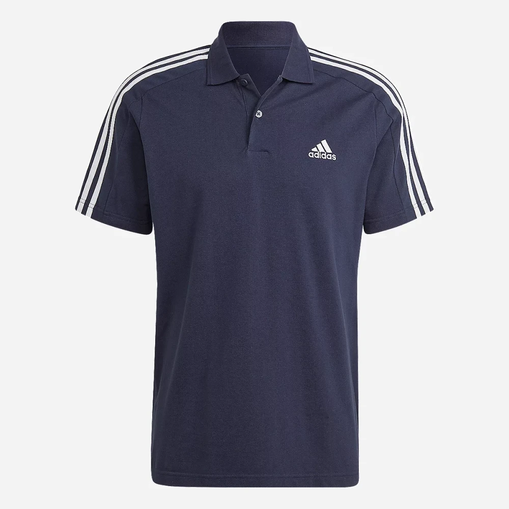 Polo à manches courtes homme petit logo et 3 bandes en piqué brodé Essentials Bleu