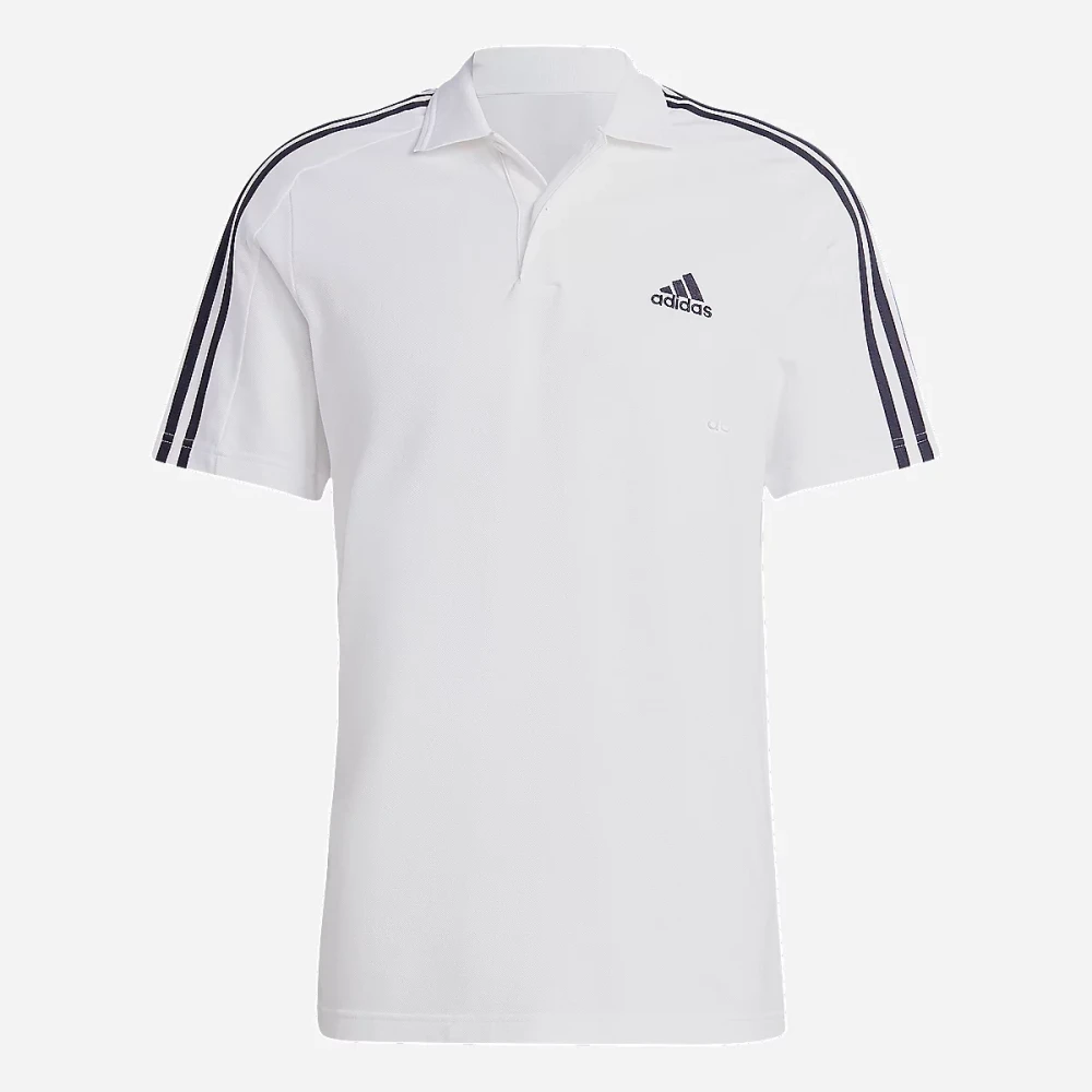 Polo à manches courtes homme petit logo et 3 bandes en piqué brodé Essentials Blanc