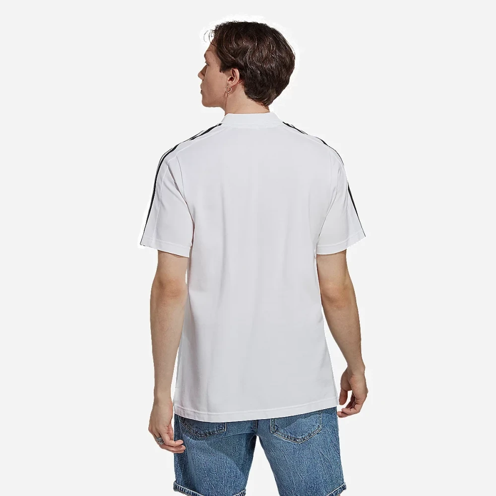 Polo à manches courtes homme petit logo et 3 bandes en piqué brodé Essentials Blanc